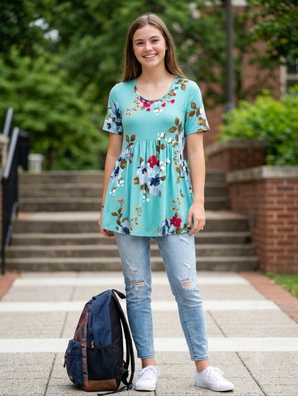 Rayon Soft Floral Top Stretch Short Sleeves size S
